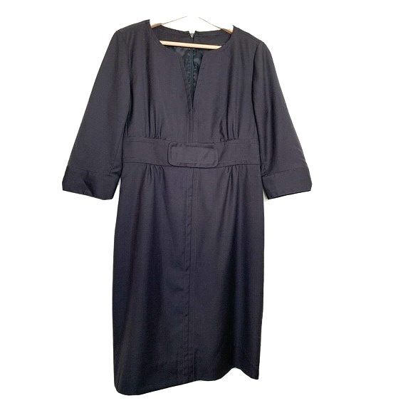 J Crew Womens Wool Solid Short Sleeve Knee Length Sheath Dress Black Size 6 - Picture 1 of 8